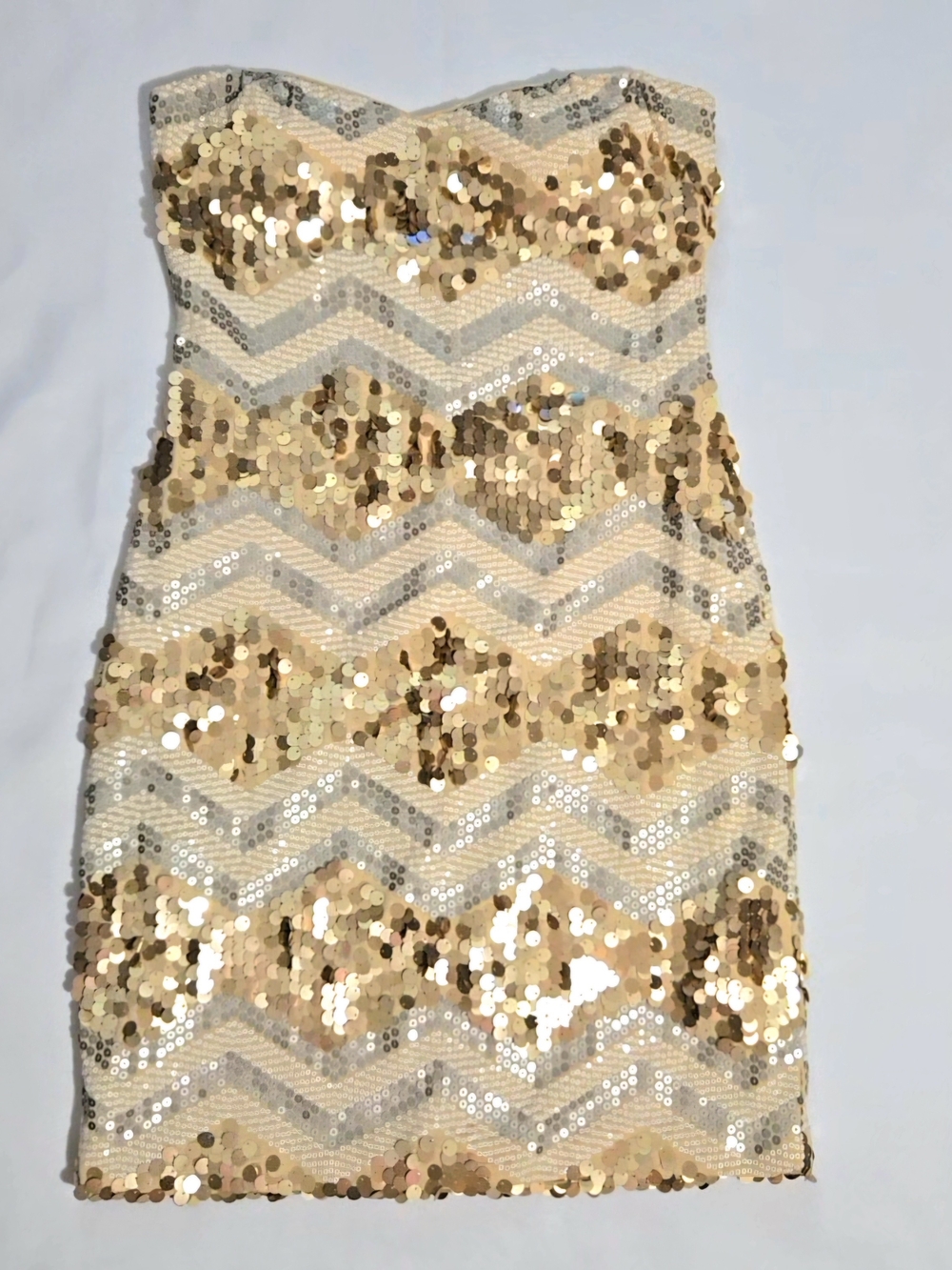 NWOT As U Wish Gold/Silver Sequin Strapless Mini Dress - Med